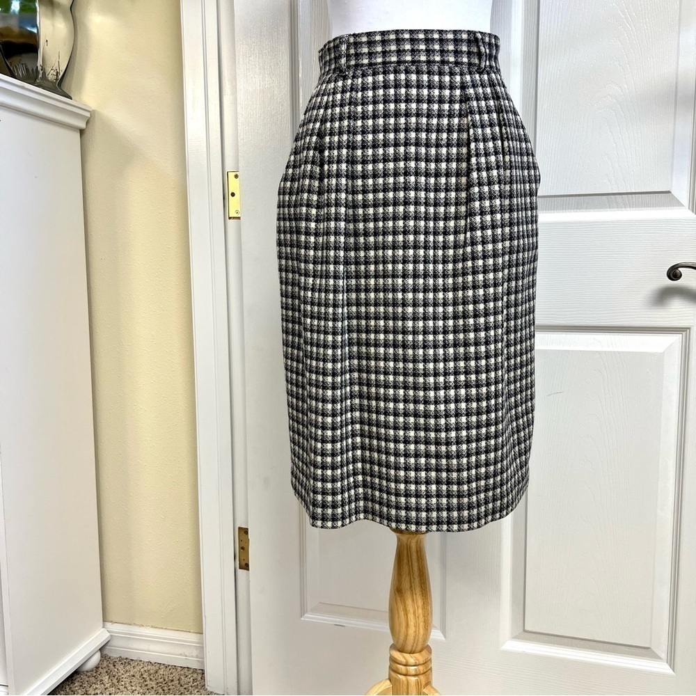Vintage 90β TALBOTS 100% Wool Check Pleated Pencil Midi Skirt womenβs size 10